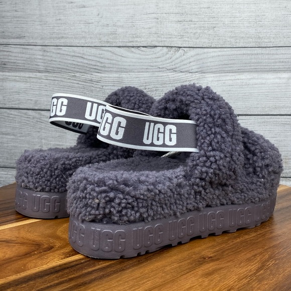 UGG Oh Fluffita Platform Genuine Shearling Slingback Slipper Sandal Shade Purple - Picture 5 of 12